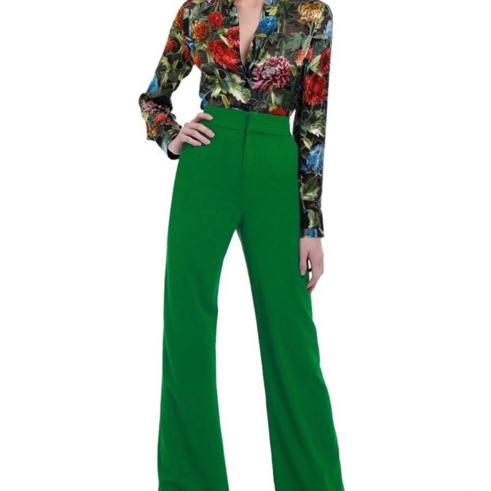 Alice and olivia Dylan high rise pants in green. Size 4. Like new